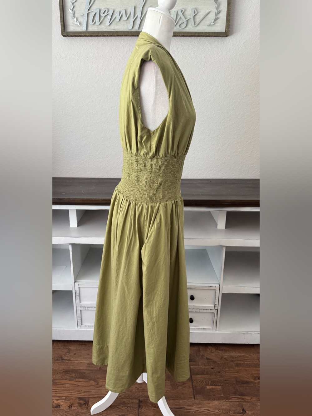 Anthropologie The Tommie Zip Front Smocked Midi Dress Green Size L EE - Picture 3 of 8